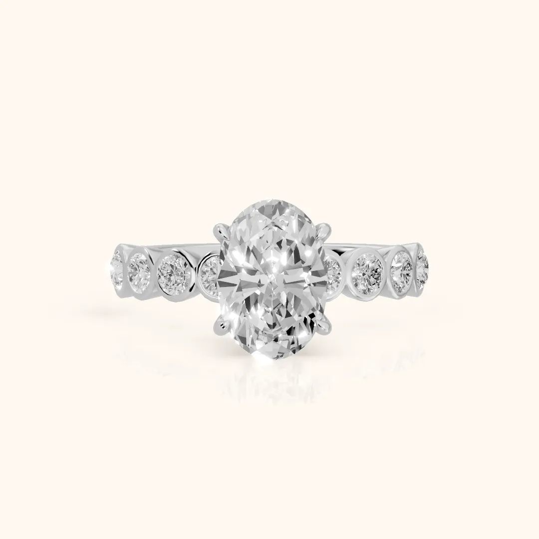 Edie Beaded Bezel Oval Diamond Engagement Ring in Silver — view 2