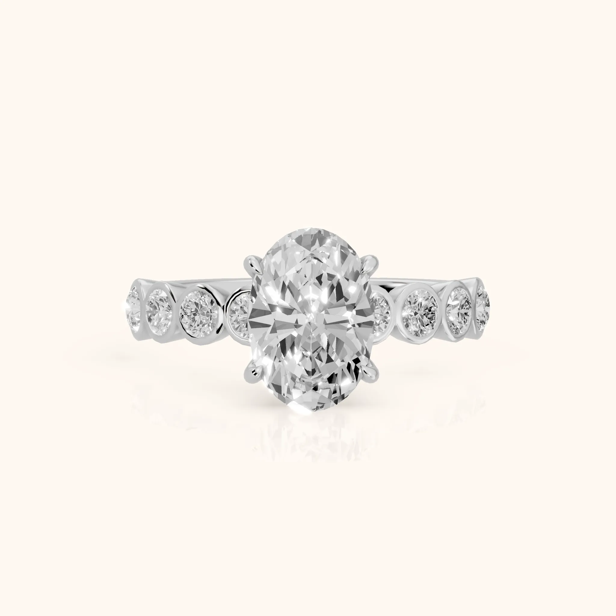 Edie Beaded Bezel Oval Diamond Engagement Ring in Silver — view 1