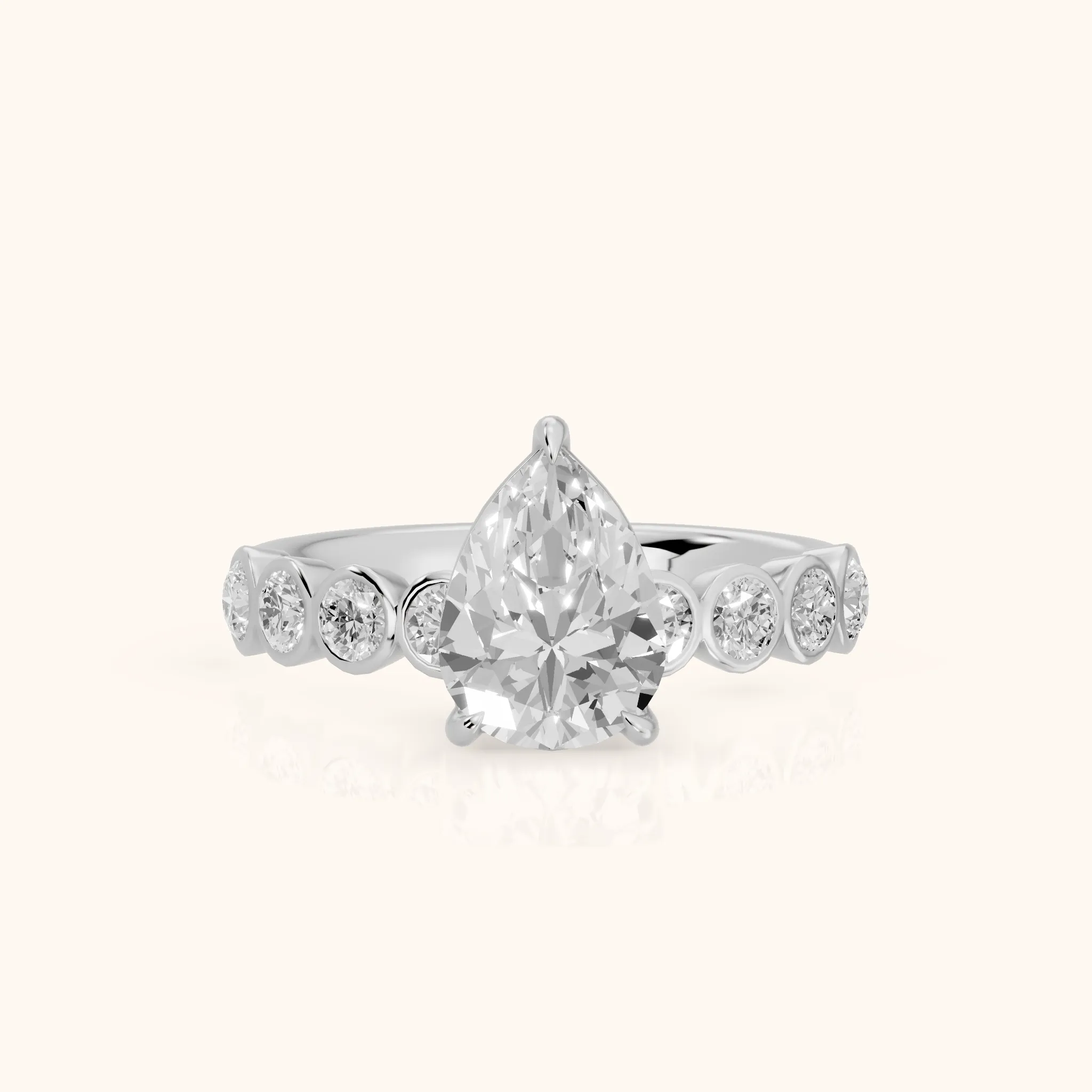 Edie Beaded Bezel Pear Diamond Engagement Ring in Platinum — view 1
