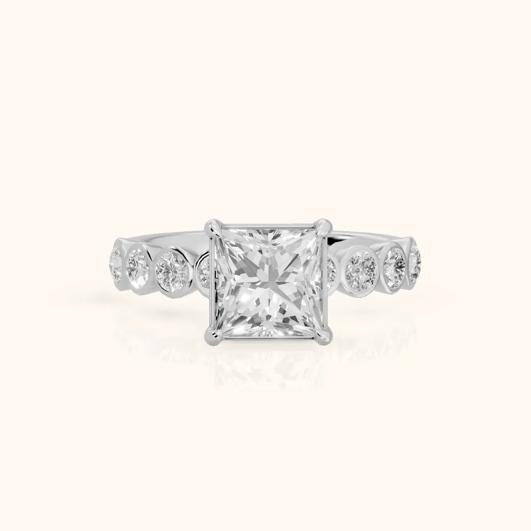 Edie Beaded Bezel Princess Diamond Engagement Ring in Silver — view 2
