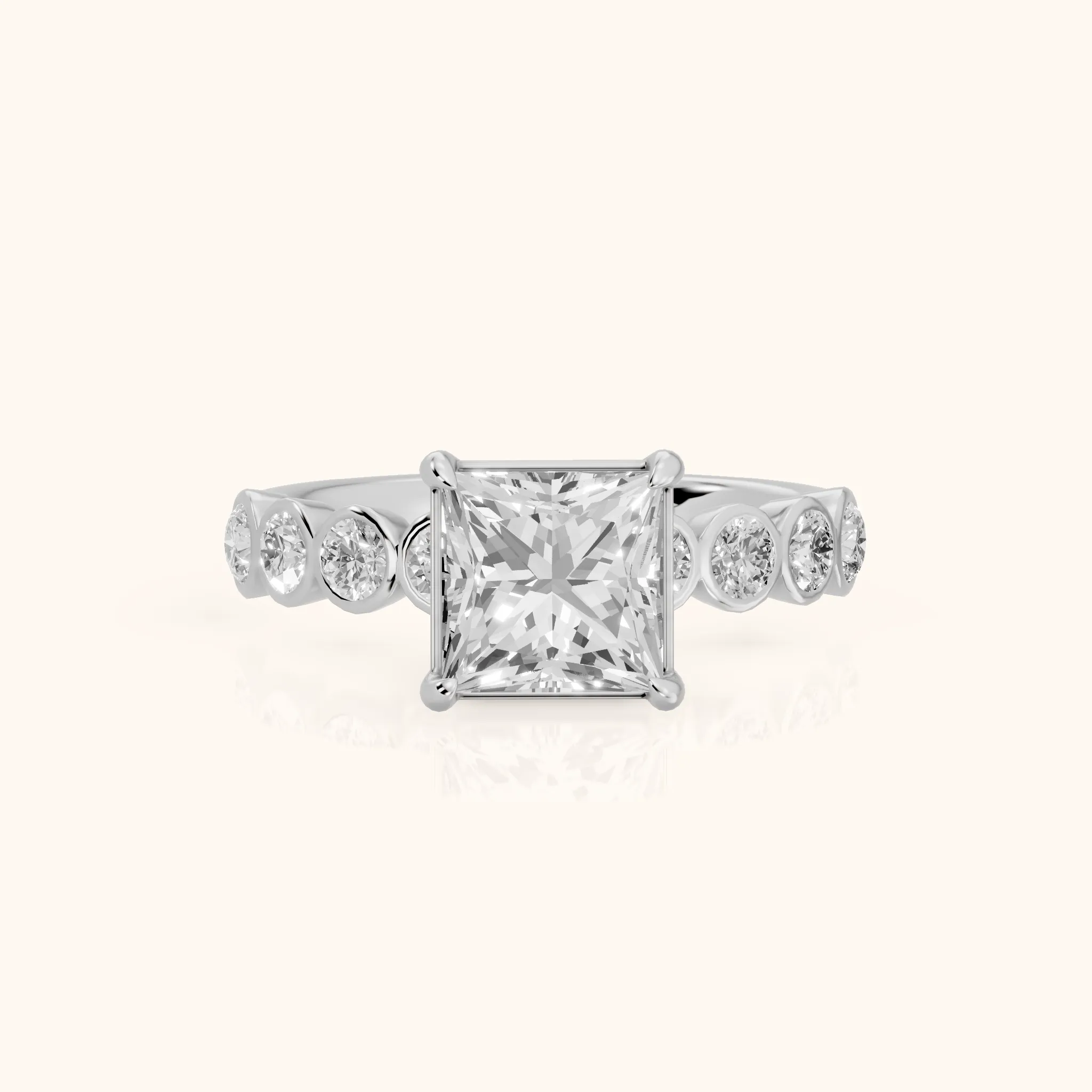 Edie Beaded Bezel Princess Diamond Engagement Ring in Silver — view 1