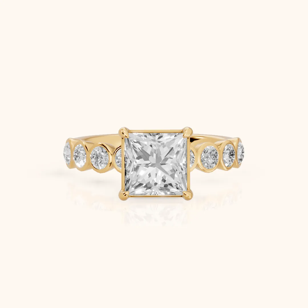 Edie Beaded Bezel Princess Diamond Engagement Ring in Yellow Gold — view 2