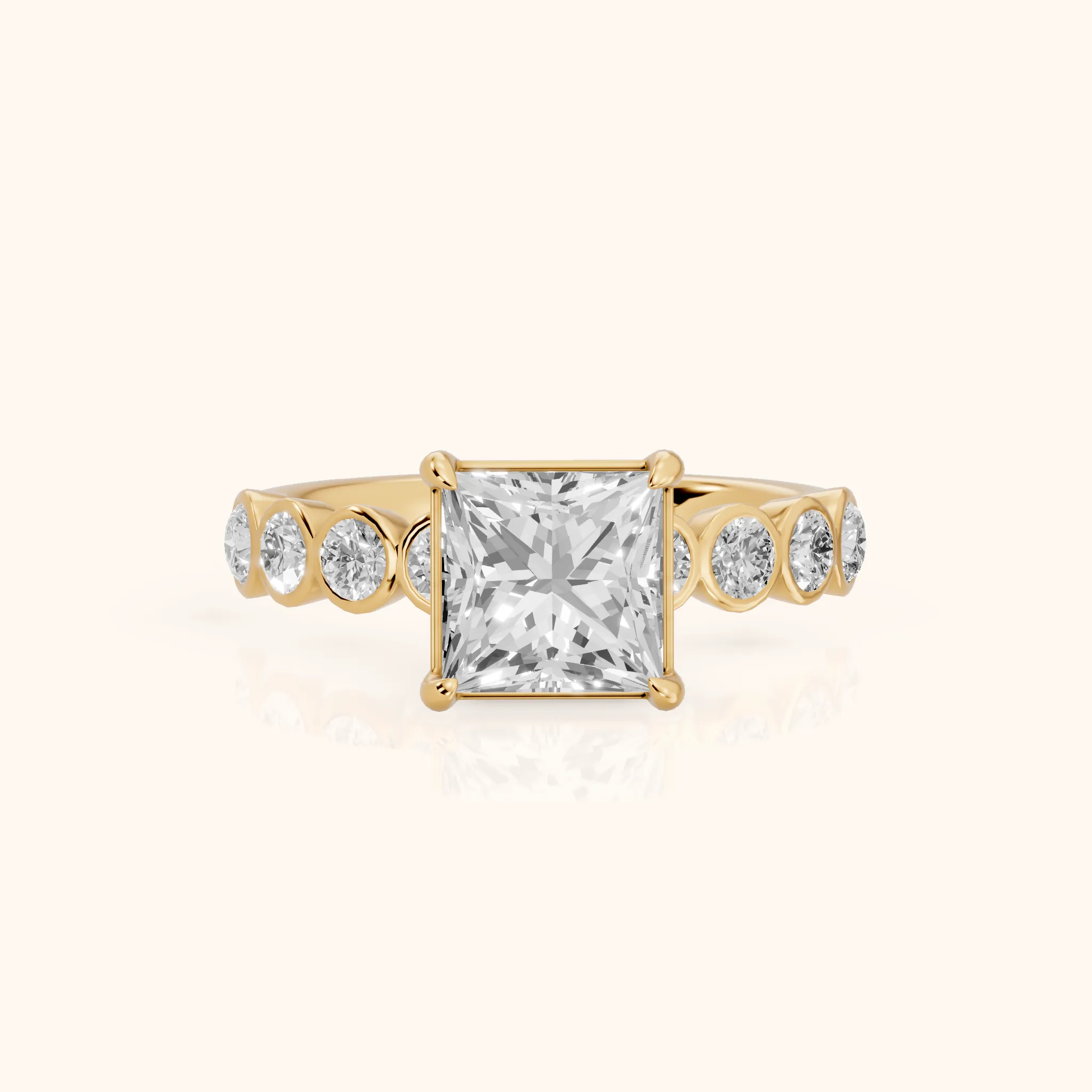 Edie Beaded Bezel Princess Diamond Engagement Ring in Yellow Gold — view 1