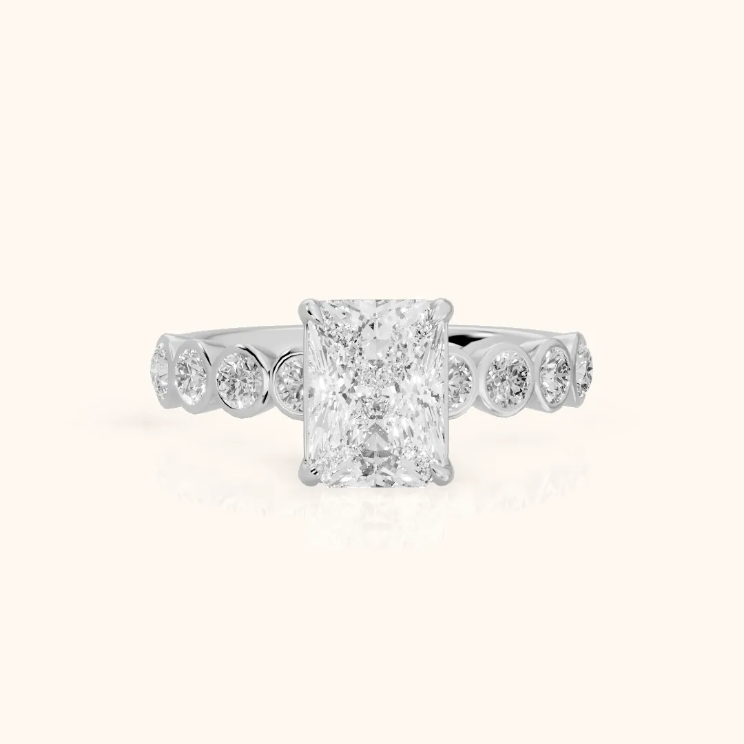 Edie Beaded Bezel Radiant Diamond Engagement Ring in Silver — view 2
