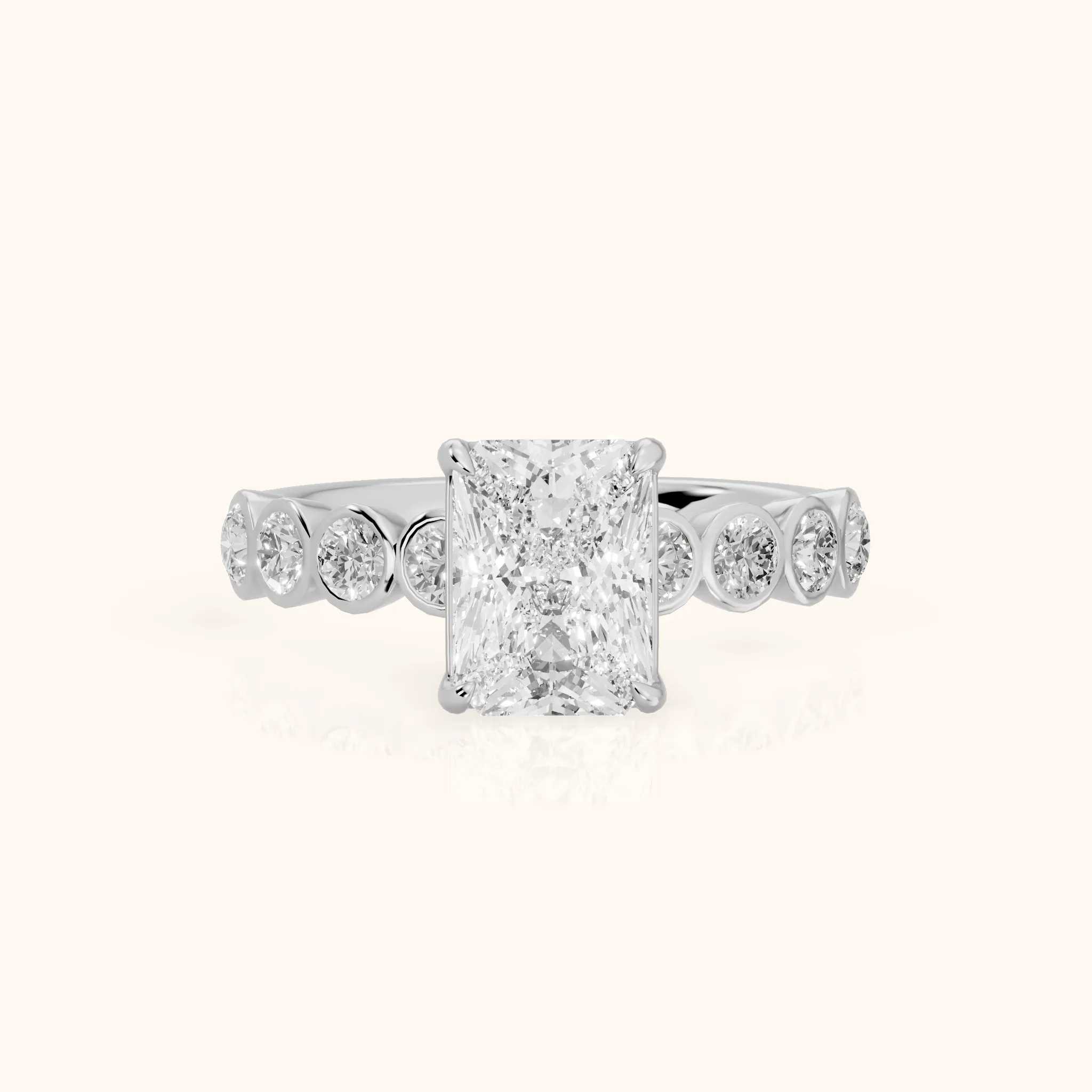 Edie Beaded Bezel Radiant Diamond Engagement Ring in Silver — view 1