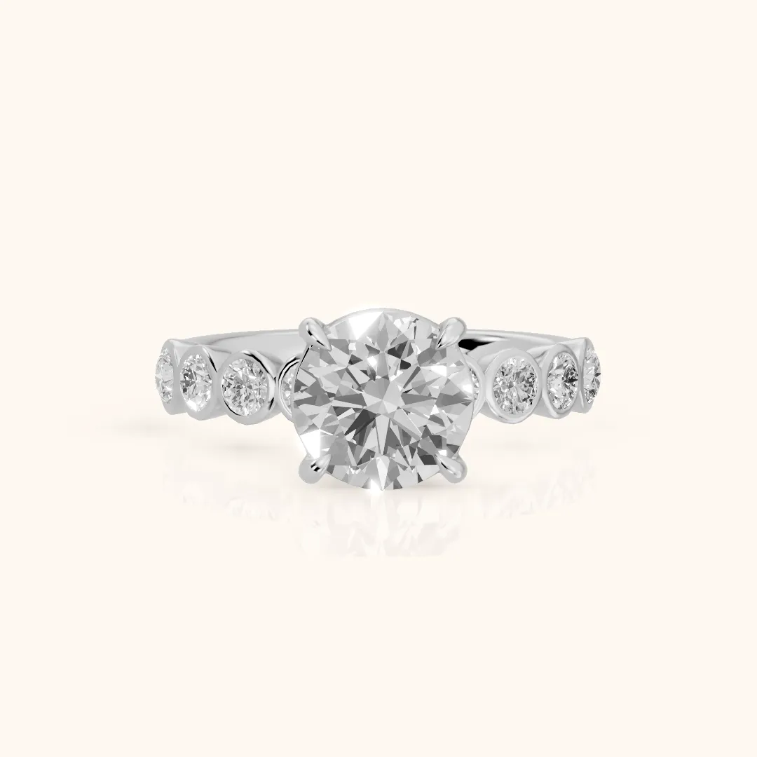 Edie Beaded Bezel Round Diamond Engagement Ring in Platinum — view 2