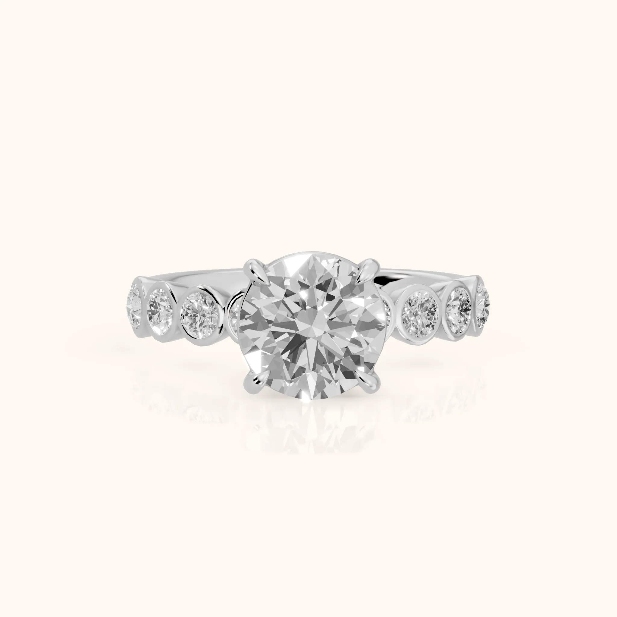 Edie Beaded Bezel Round Diamond Engagement Ring in Platinum — view 1