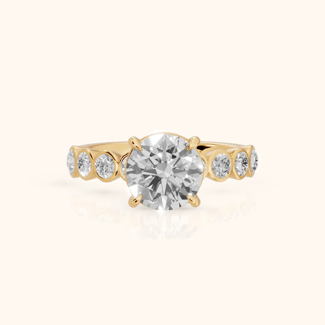 Edie Beaded Bezel Round Diamond Engagement Ring in Yellow Gold — view 2