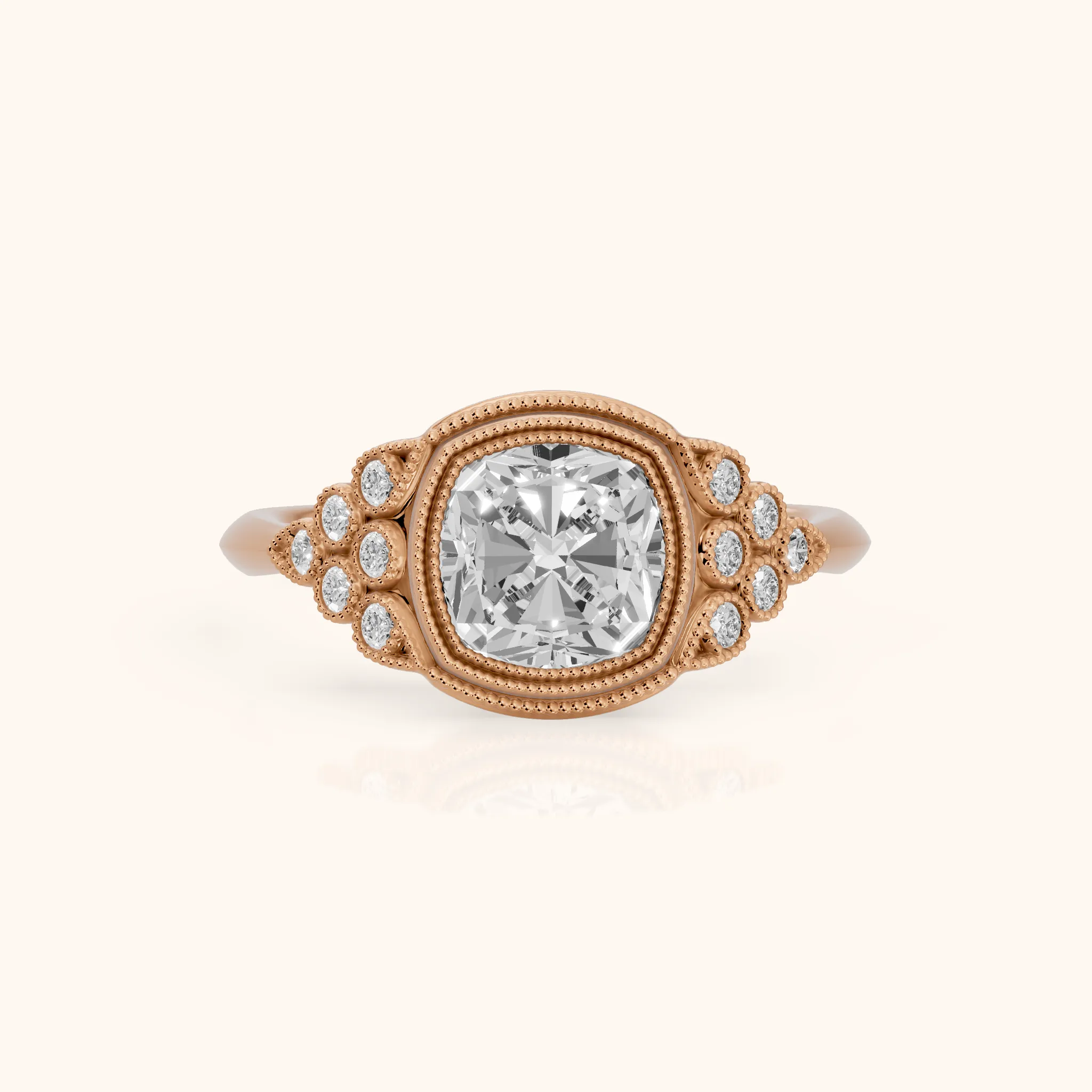 Effie Vintage Bezel Cushion Diamond Engagement Ring in Rose Gold — view 1