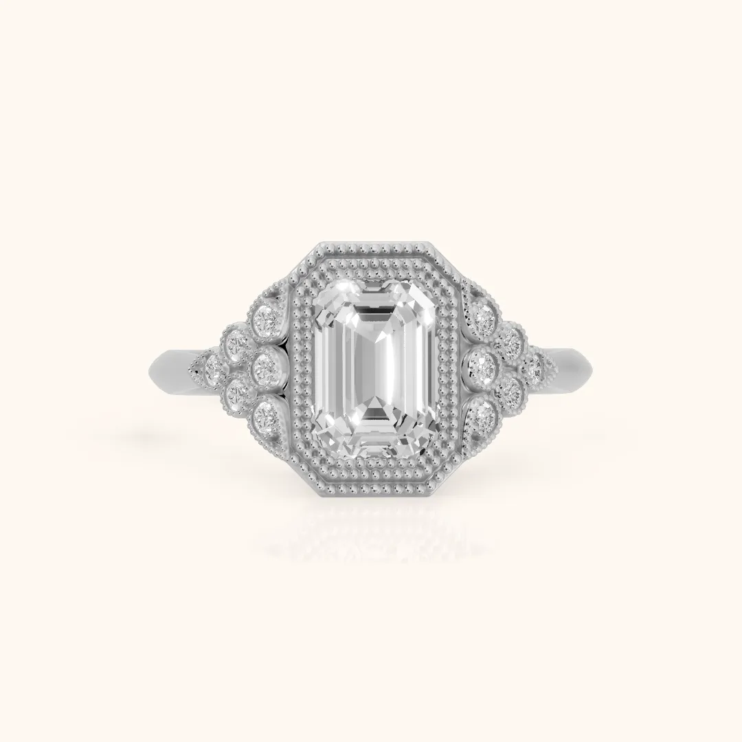 Effie Vintage Bezel Emerald Diamond Engagement Ring in Silver — view 2