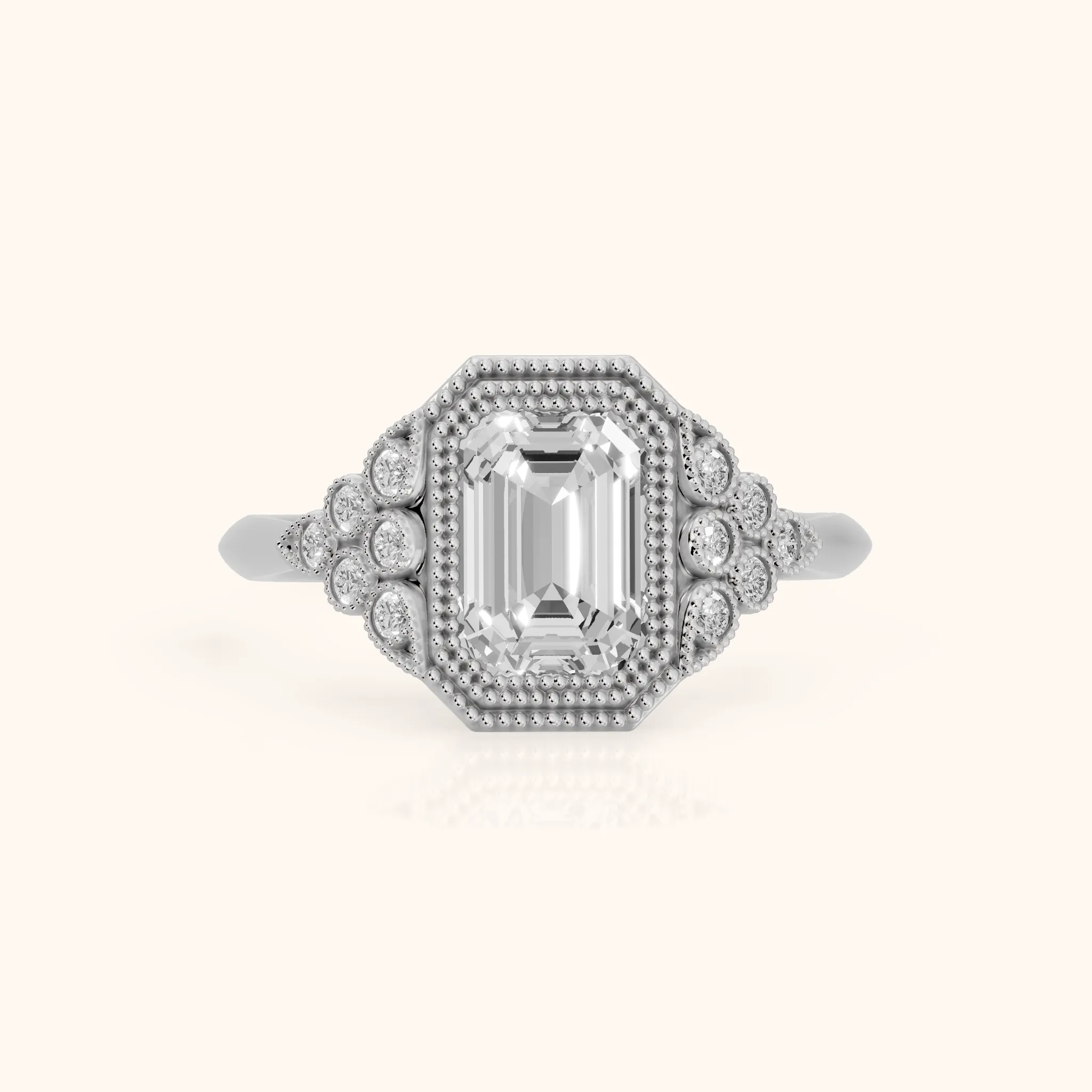 Effie Vintage Bezel Emerald Diamond Engagement Ring in Silver — view 1