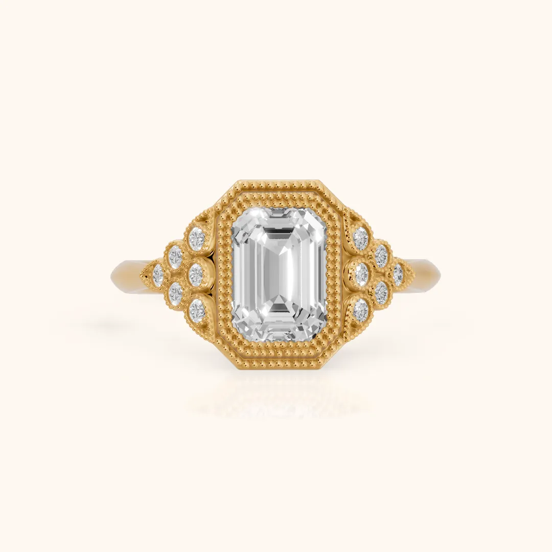 Effie Vintage Bezel Emerald Diamond Engagement Ring in Yellow Gold — view 2