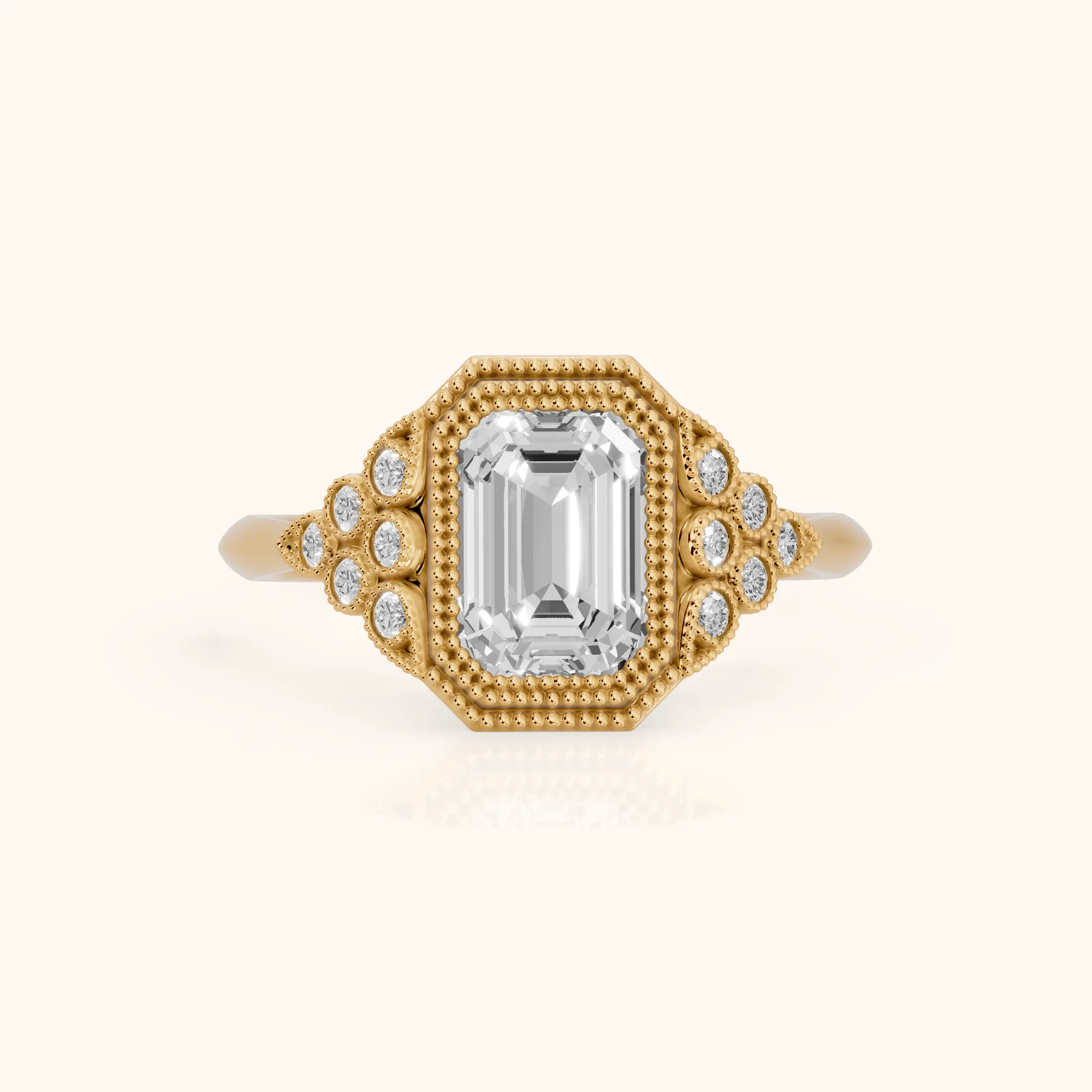 Effie Vintage Bezel Emerald Diamond Engagement Ring in Yellow Gold — view 1