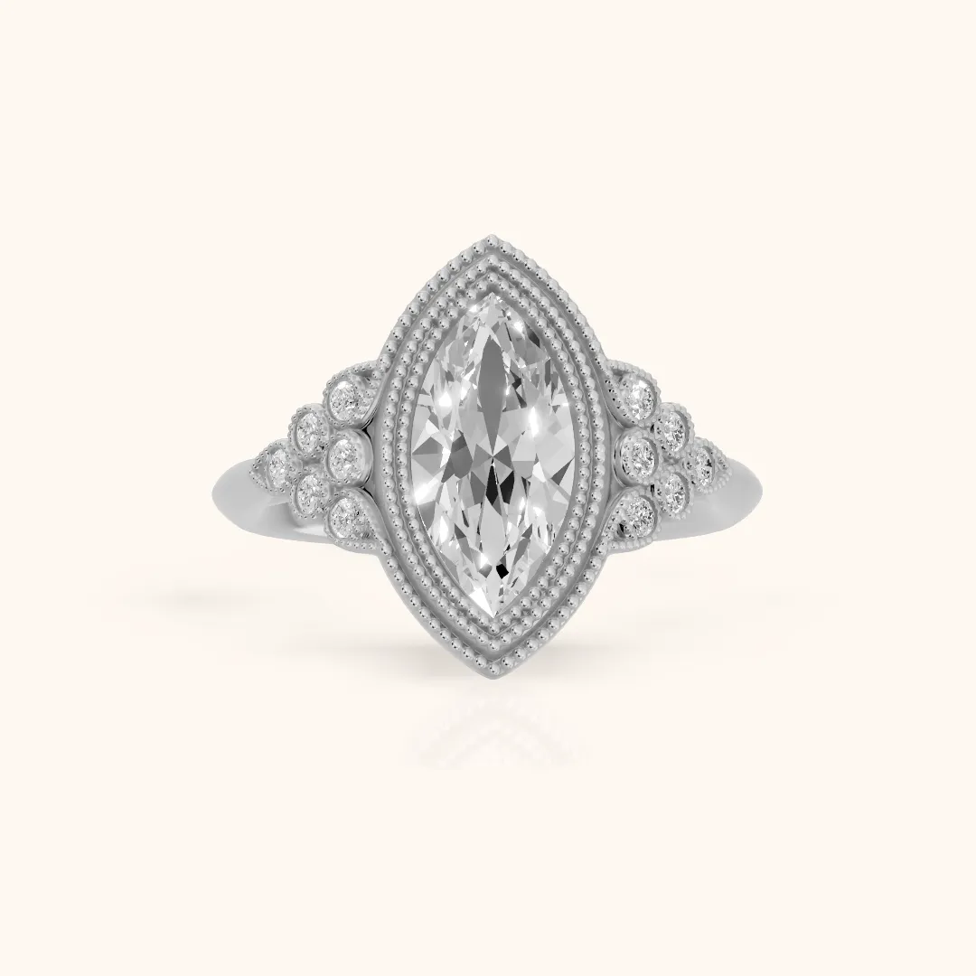 Effie Vintage Bezel Marquise Diamond Engagement Ring in Platinum — view 2