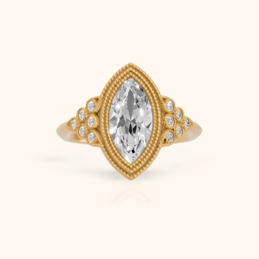 Effie Vintage Bezel Marquise Diamond Engagement Ring in Yellow Gold — view 2