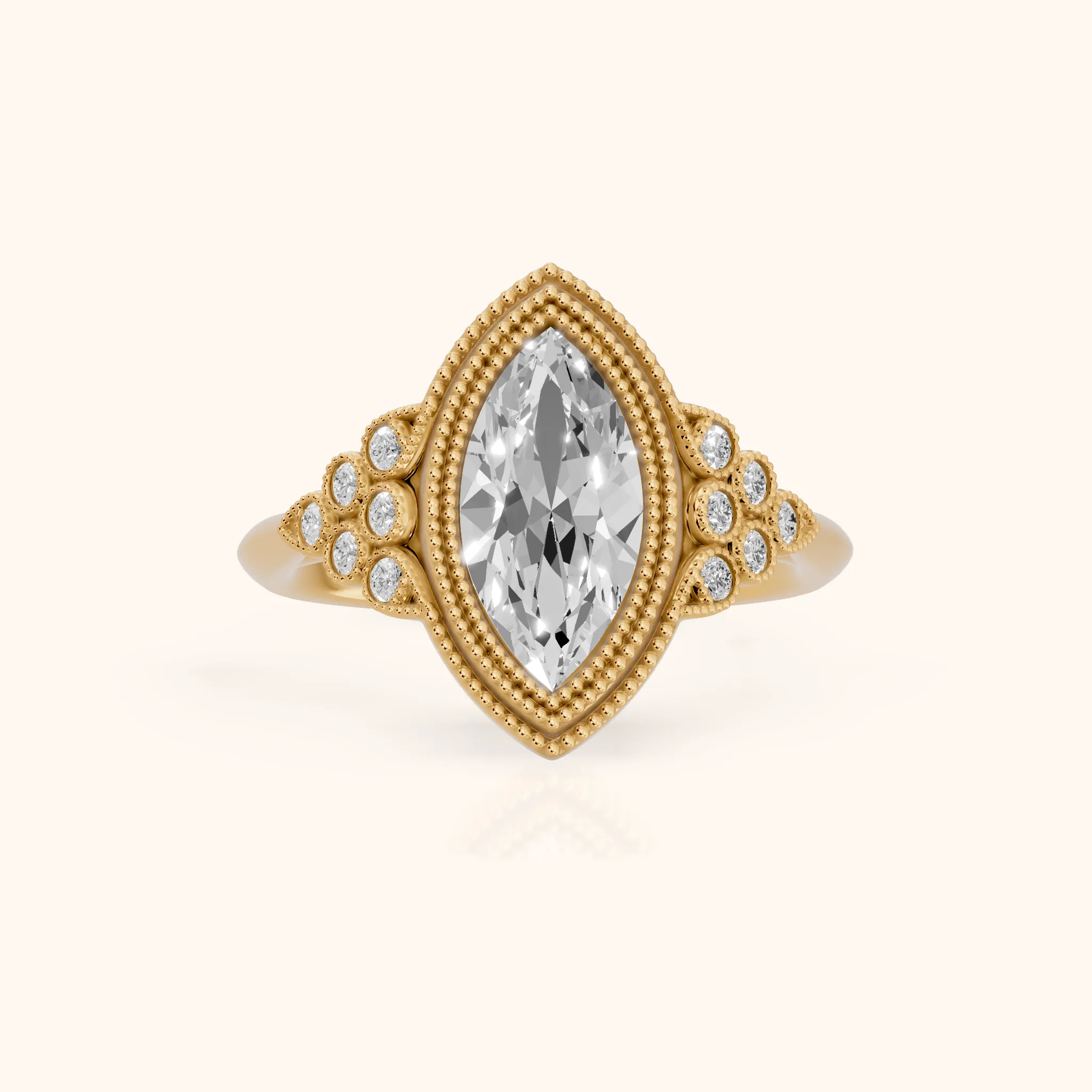 Effie Vintage Bezel Marquise Diamond Engagement Ring in Yellow Gold — view 1