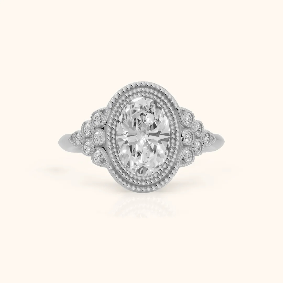 Effie Vintage Bezel Oval Diamond Engagement Ring in Silver — view 2