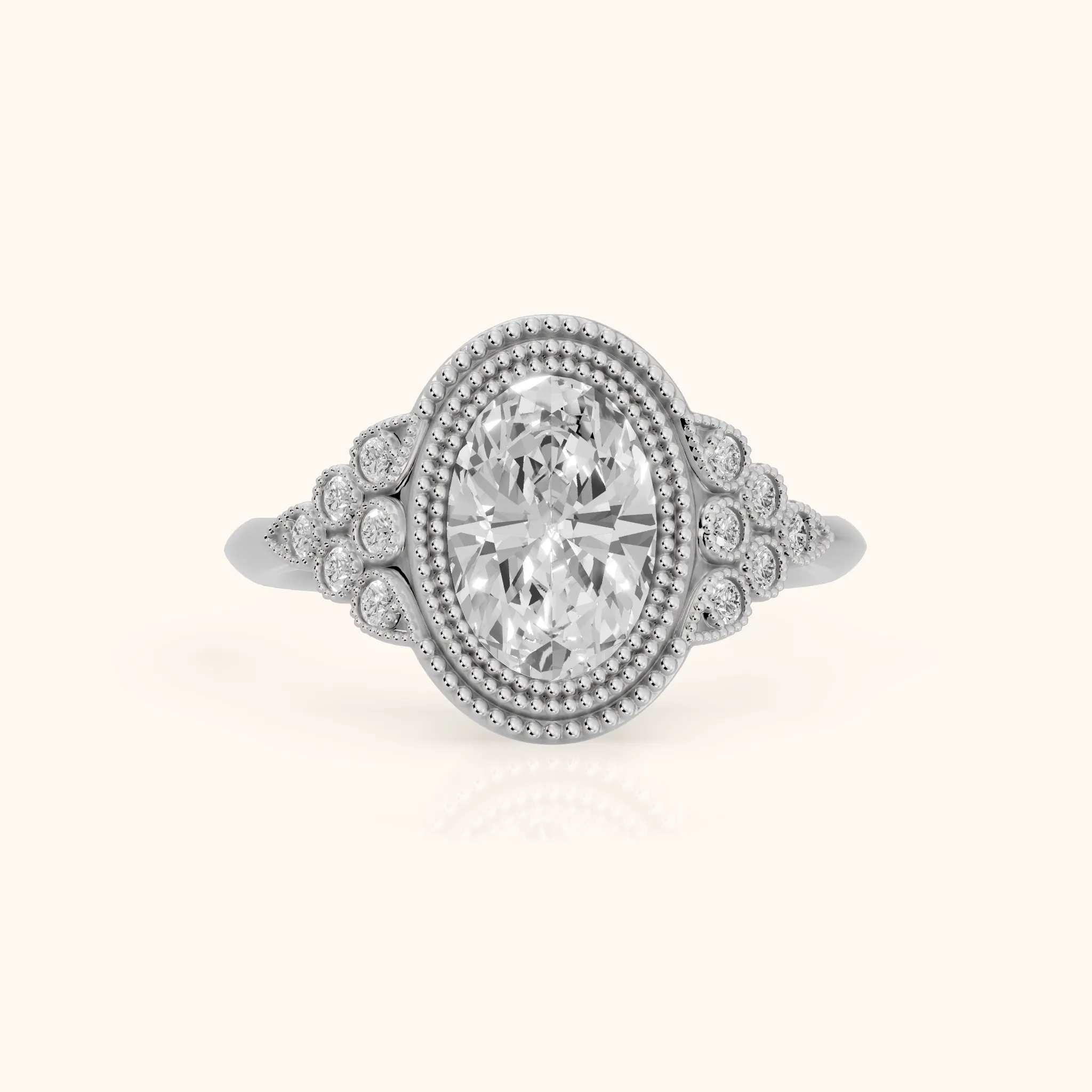 Effie Vintage Bezel Oval Diamond Engagement Ring in Silver — view 1