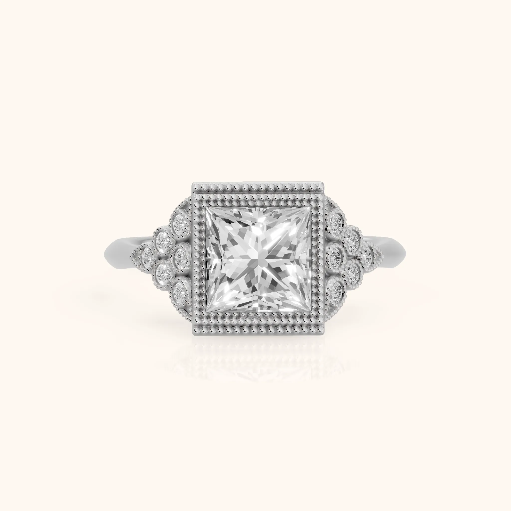 Effie Vintage Bezel Princess Diamond Engagement Ring in Platinum — view 1