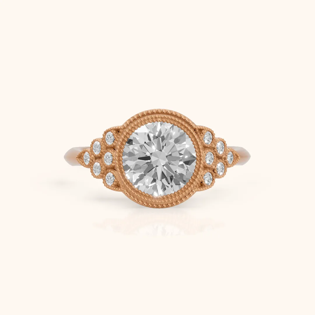 Effie Vintage Bezel Round Diamond Engagement Ring in Rose Gold — view 2