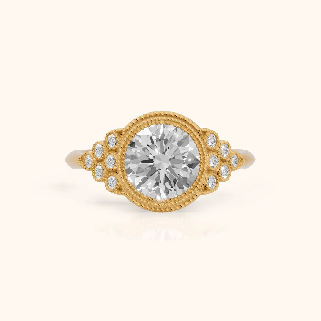 Effie Vintage Bezel Round Diamond Engagement Ring in Yellow Gold — view 2