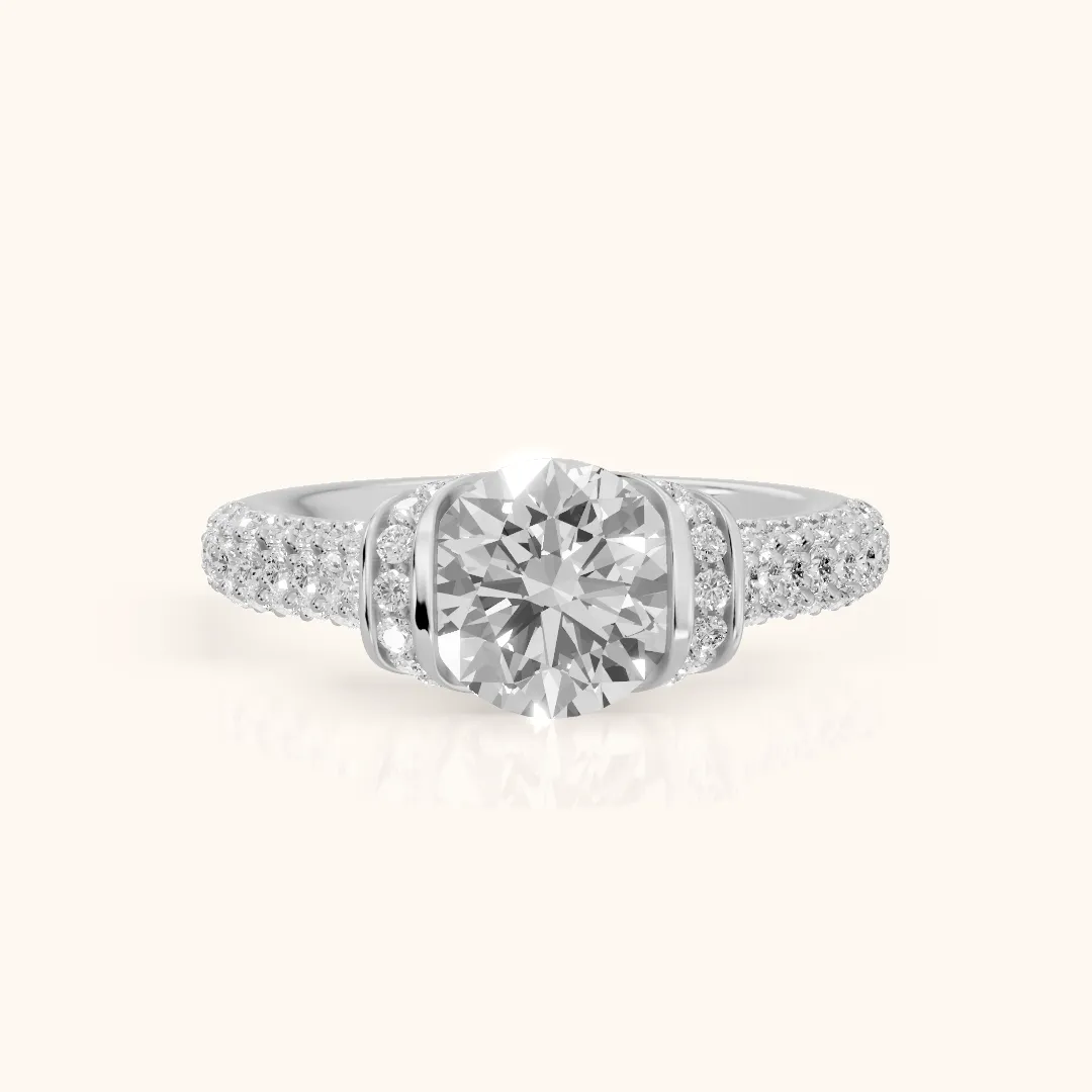 Elaine Half Bezel Pavé Round Diamond Engagement Ring in White Gold — view 2