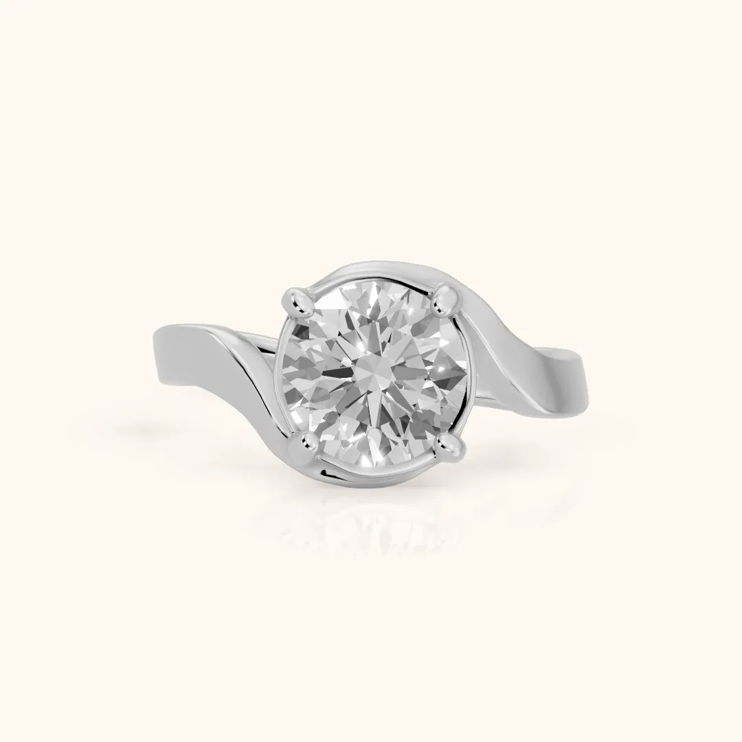 Ellie Bypass Solitaire Round Diamond Engagement Ring in Platinum — view 2