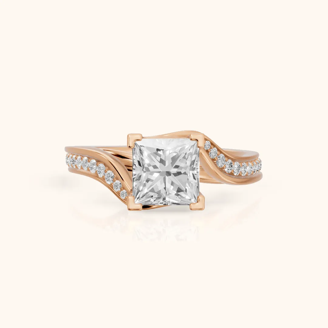 Emma Bypass Pavé Princess Diamond Engagement Ring in Rose Gold — view 2