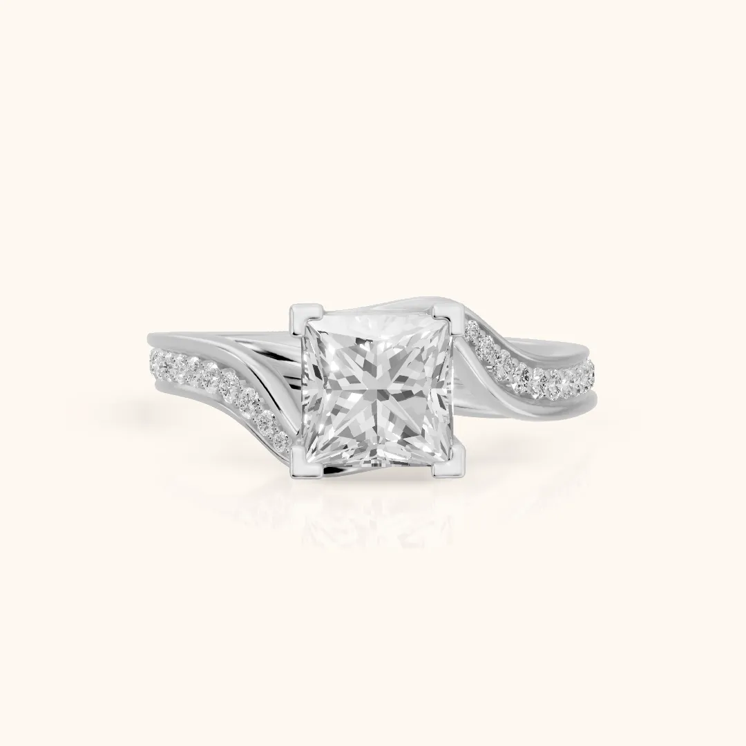 Emma Bypass Pavé Princess Diamond Engagement Ring in Silver — view 2
