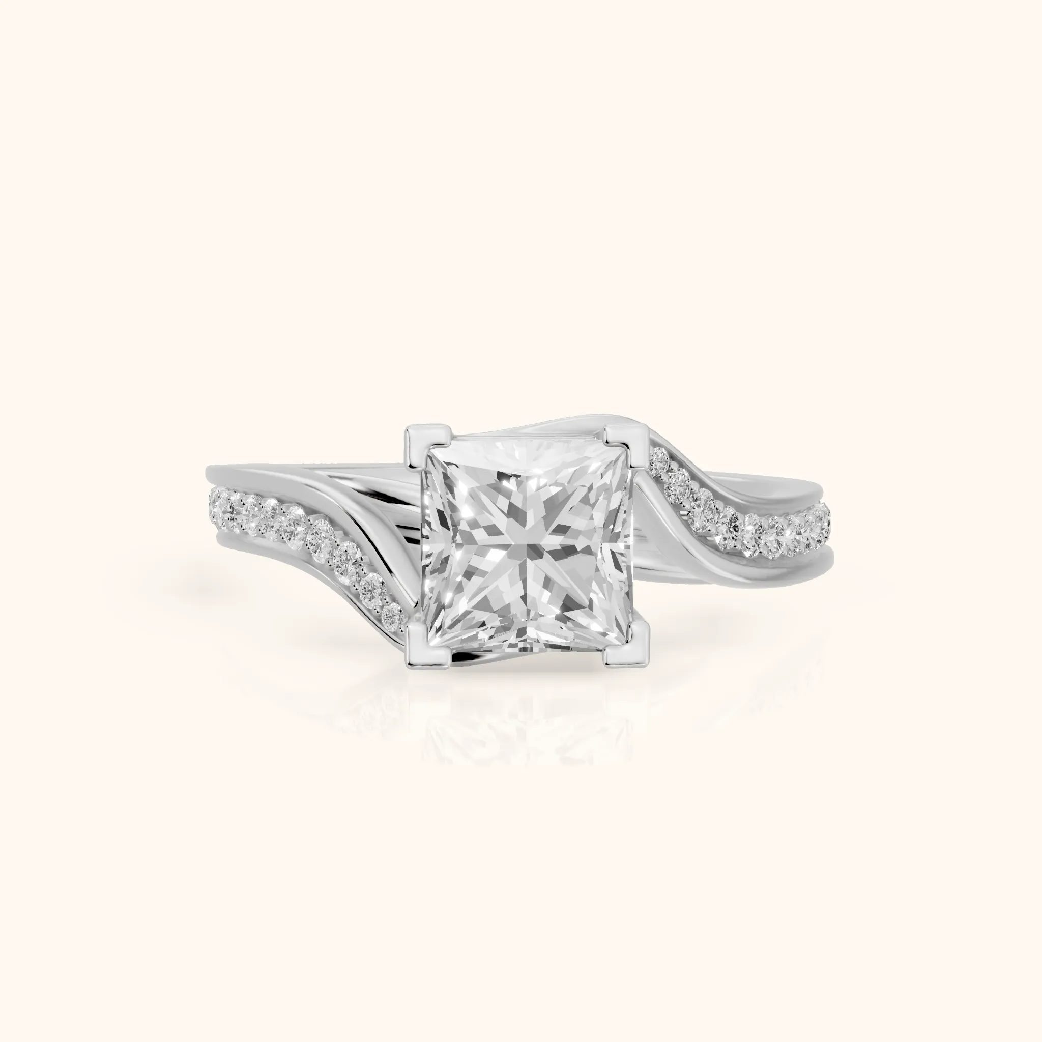 Emma Bypass Pavé Princess Diamond Engagement Ring in Silver — view 1