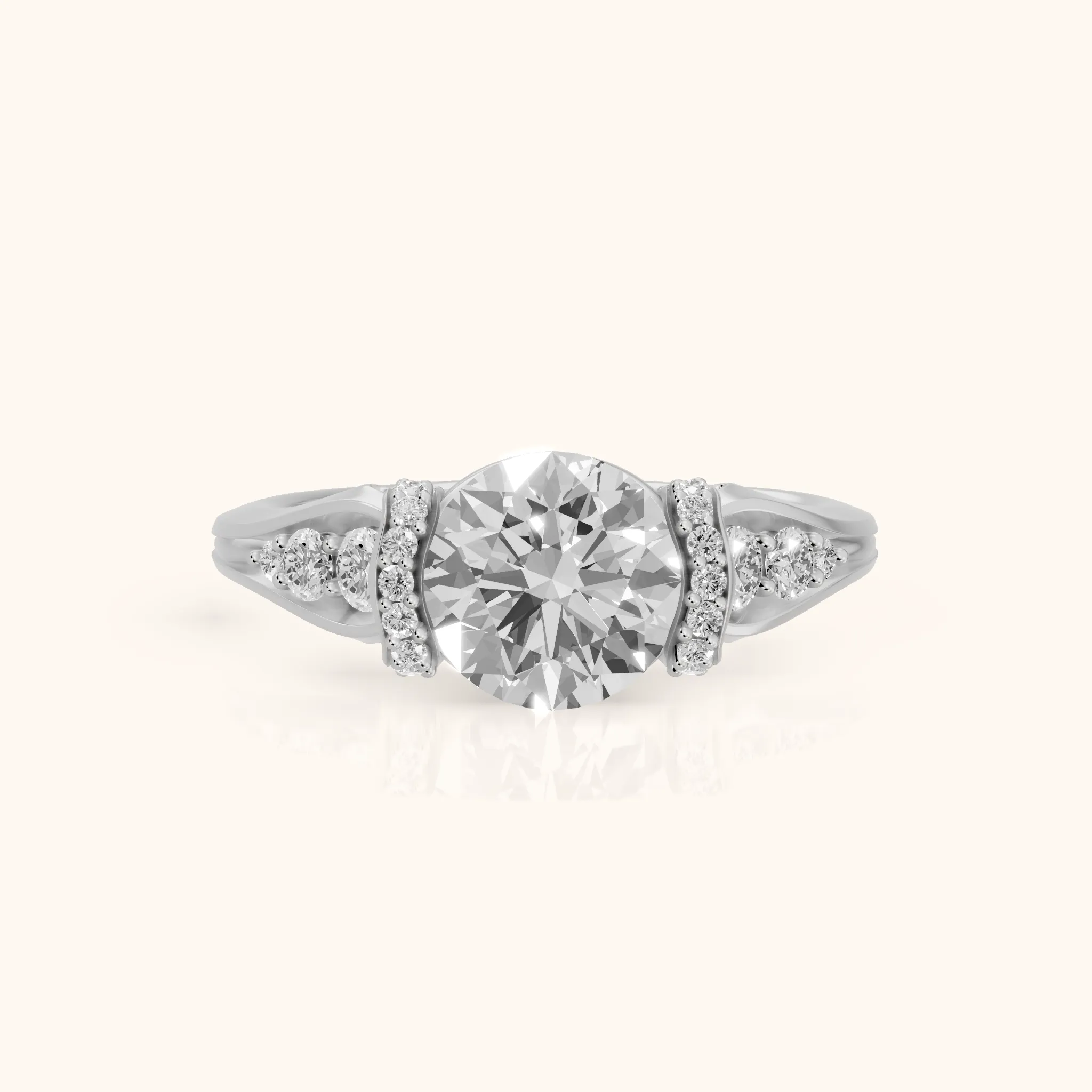 Emmy Half Bezel Pavé Round Diamond Engagement Ring in Silver — view 1
