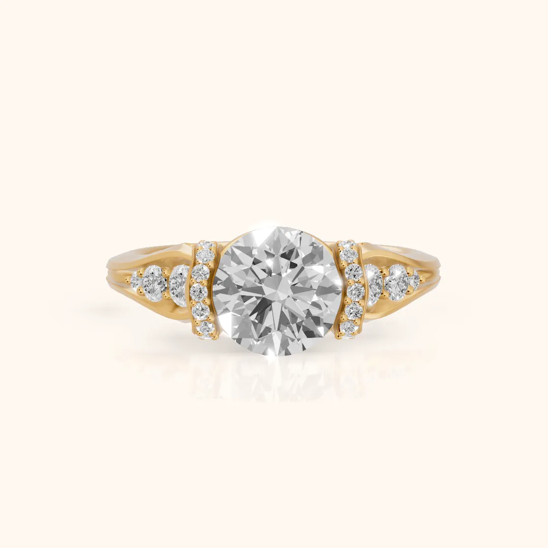 Emmy Half Bezel Pavé Round Diamond Engagement Ring in Yellow Gold — view 2