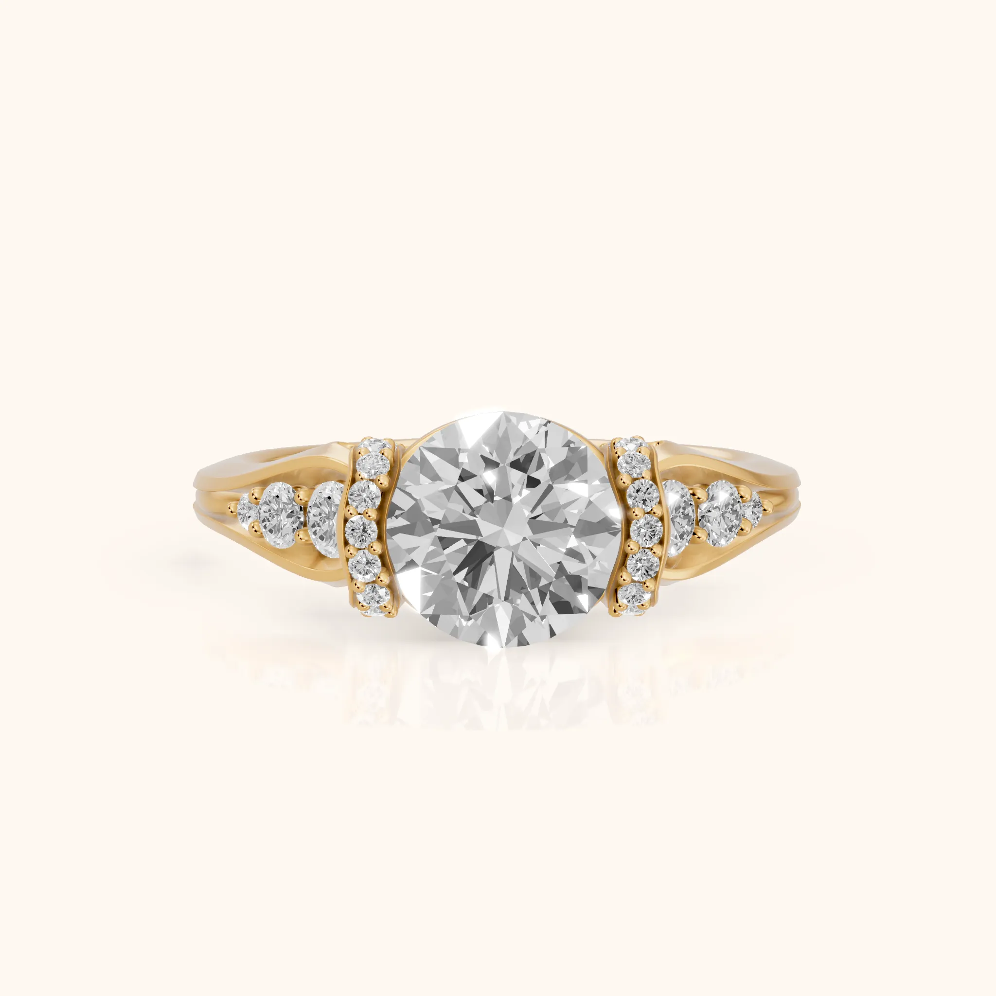Emmy Half Bezel Pavé Round Diamond Engagement Ring in Yellow Gold — view 1