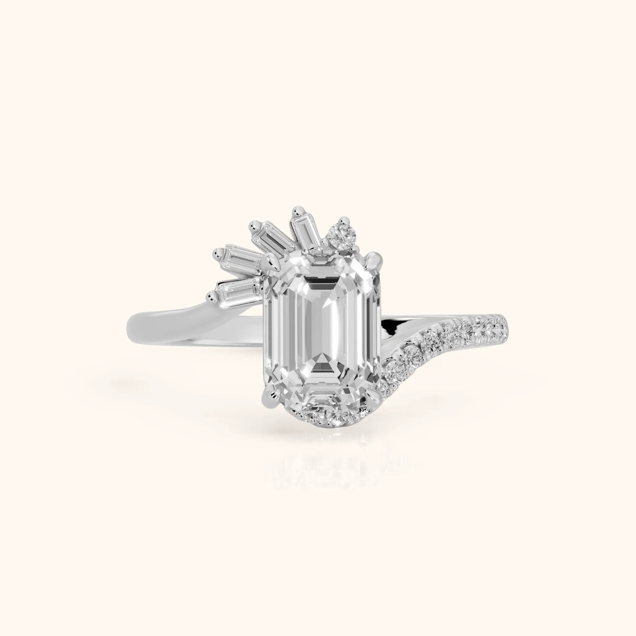Erin Sunburst Bypass Emerald Diamond Engagement Ring in Silver — view 1