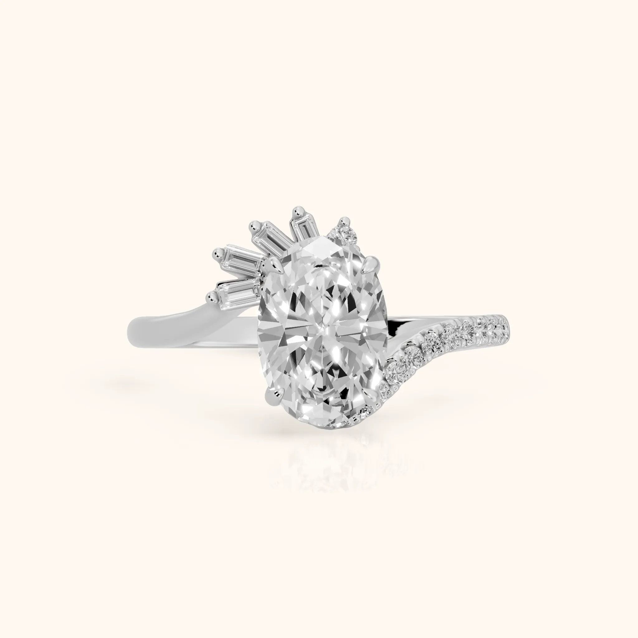 Erin Sunburst Bypass Oval Diamond Engagement Ring in Silver — view 1