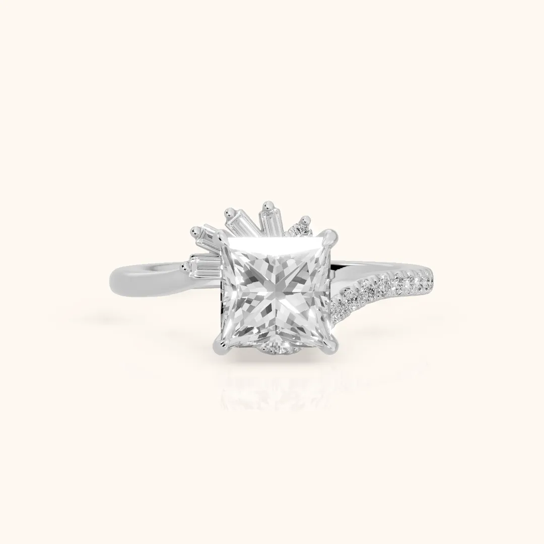 Erin Sunburst Bypass Princess Diamond Engagement Ring in Silver — view 2