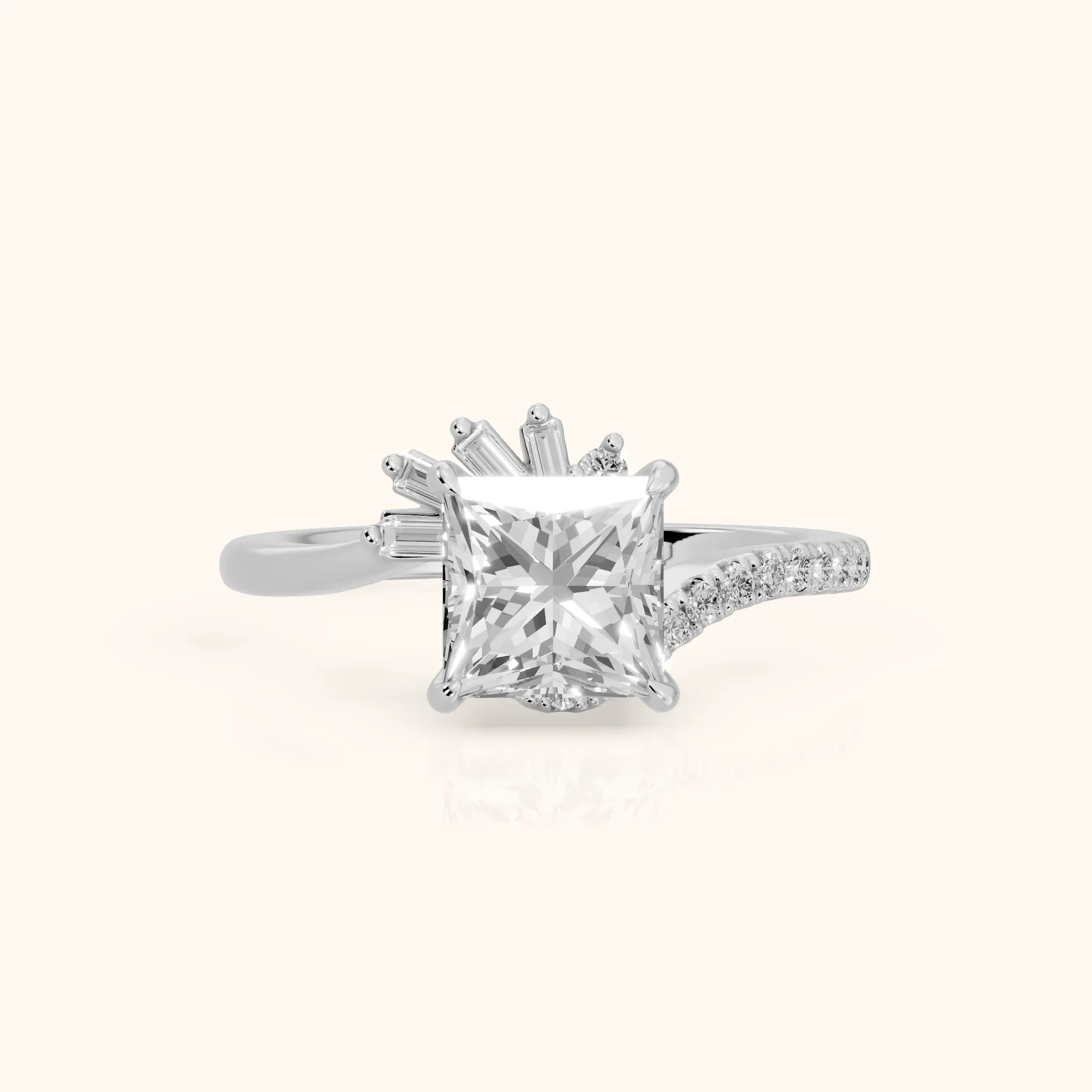 Erin Sunburst Bypass Princess Diamond Engagement Ring in Silver — view 1