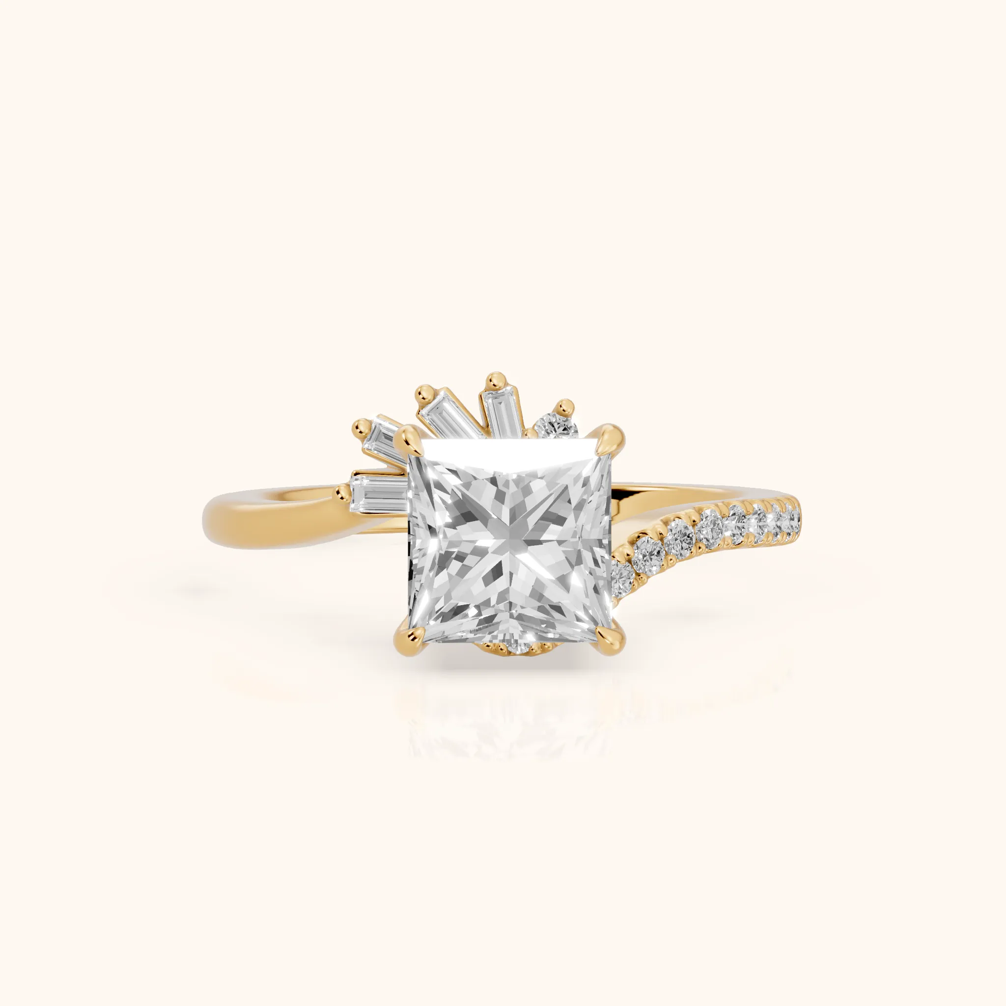 Erin Sunburst Bypass Princess Diamond Engagement Ring in Yellow Gold — view 1