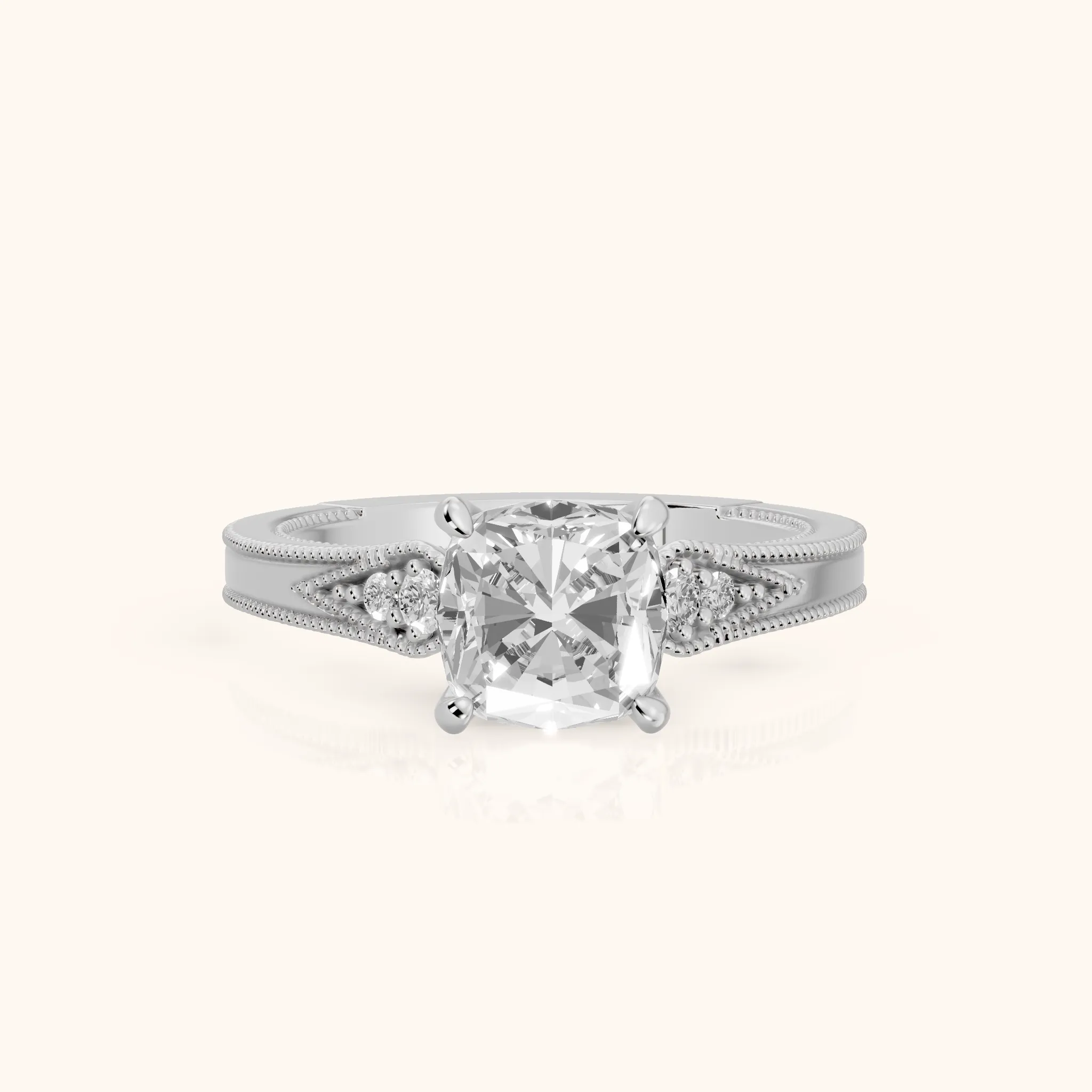 Etta Vintage Milgrain Cushion Diamond Engagement Ring in Silver — view 1
