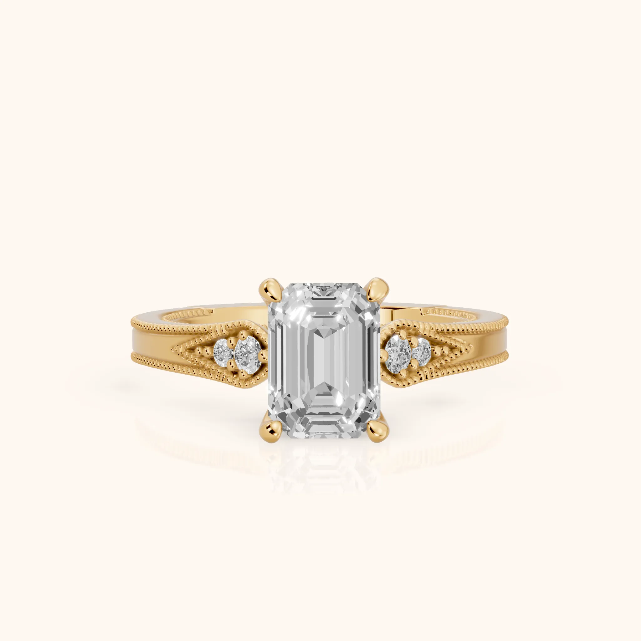 Etta Vintage Milgrain Emerald Diamond Engagement Ring in Yellow Gold — view 1