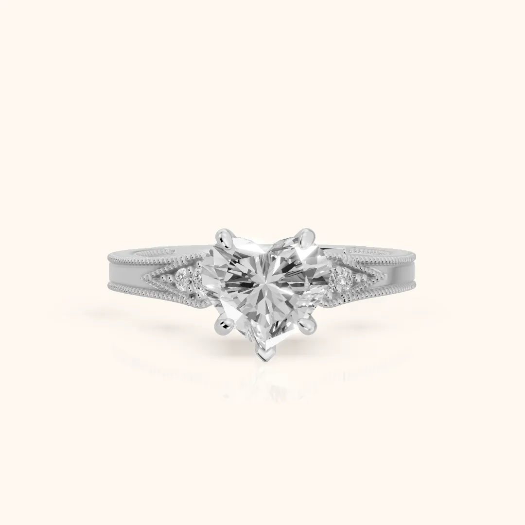 Etta Vintage Milgrain Heart Diamond Engagement Ring in Silver — view 2