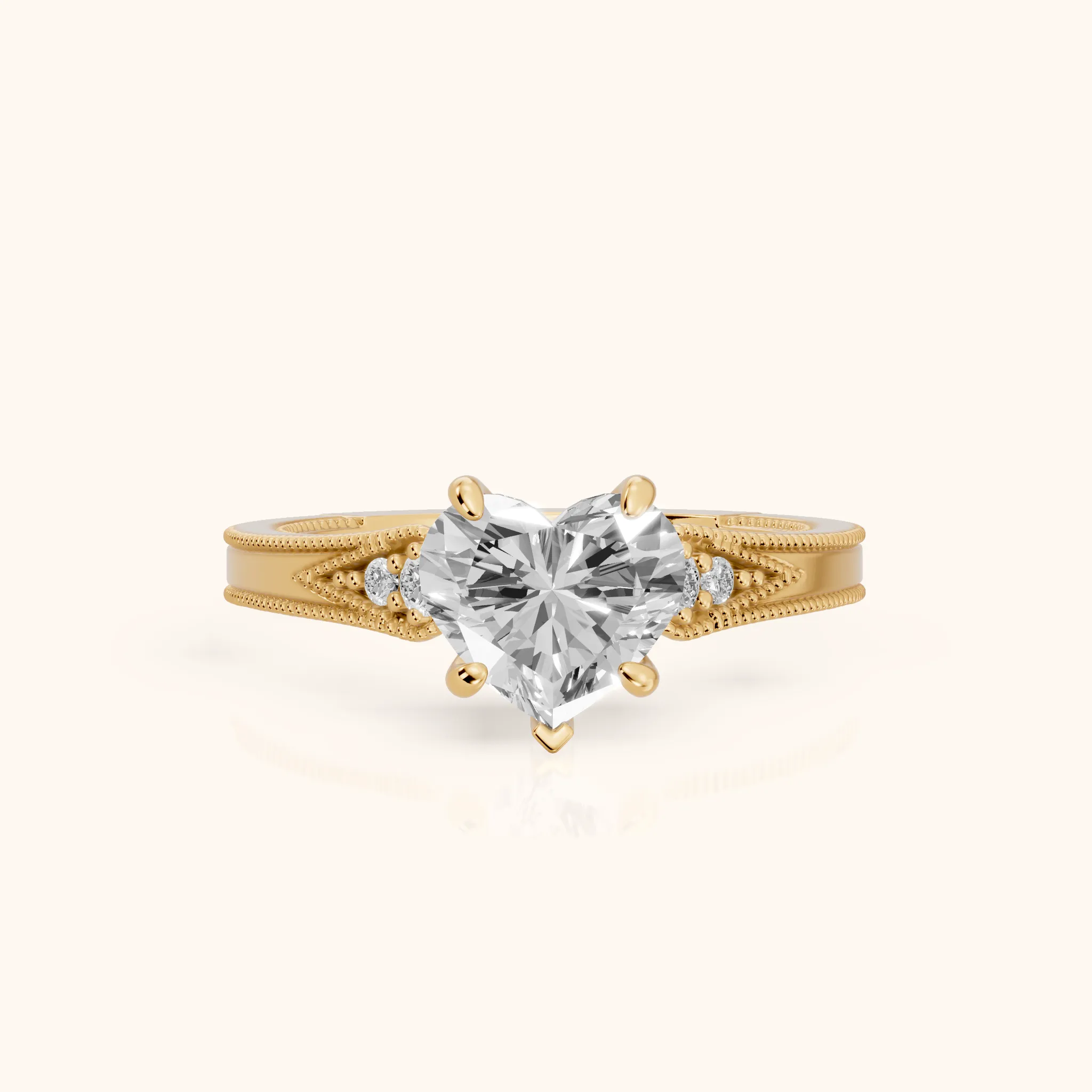 Etta Vintage Milgrain Heart Diamond Engagement Ring in Yellow Gold — view 1