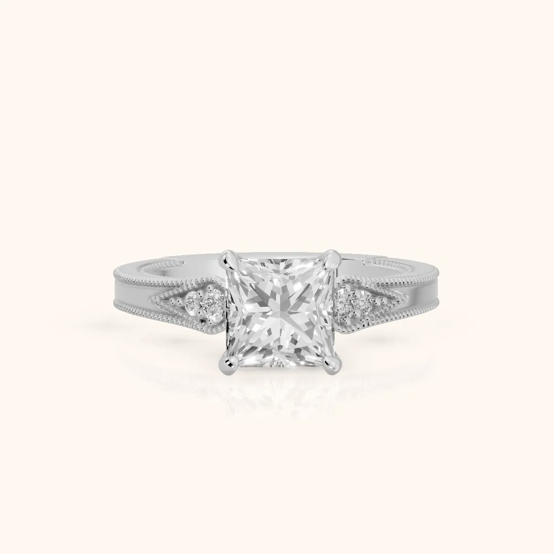 Etta Vintage Milgrain Princess Diamond Engagement Ring in Silver — view 2