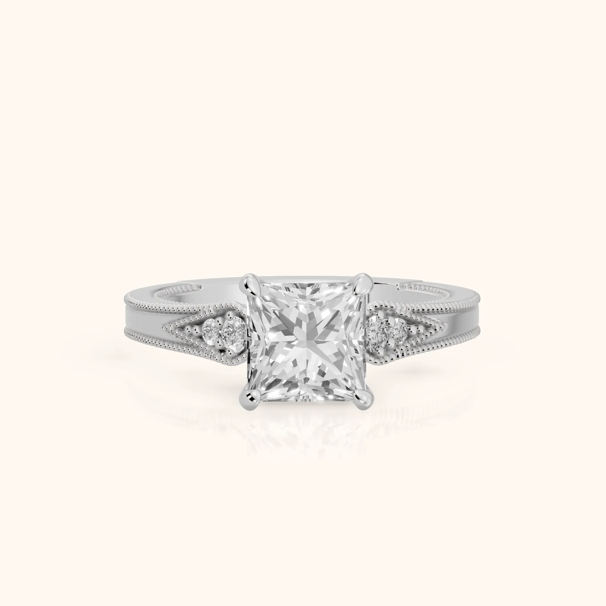 Etta Vintage Milgrain Princess Diamond Engagement Ring in Silver — view 1