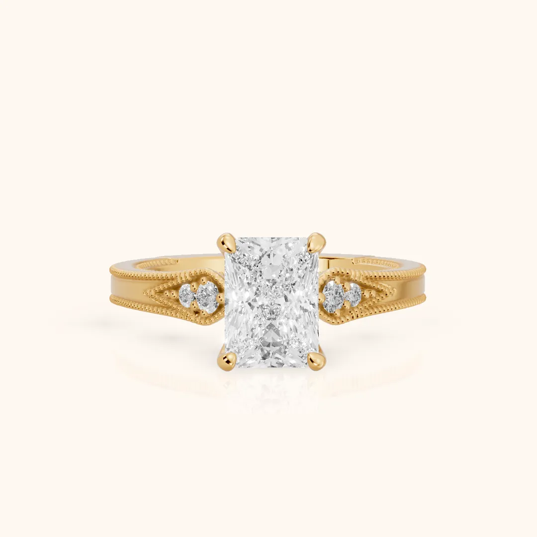 Etta Vintage Milgrain Radiant Diamond Engagement Ring in Yellow Gold — view 2