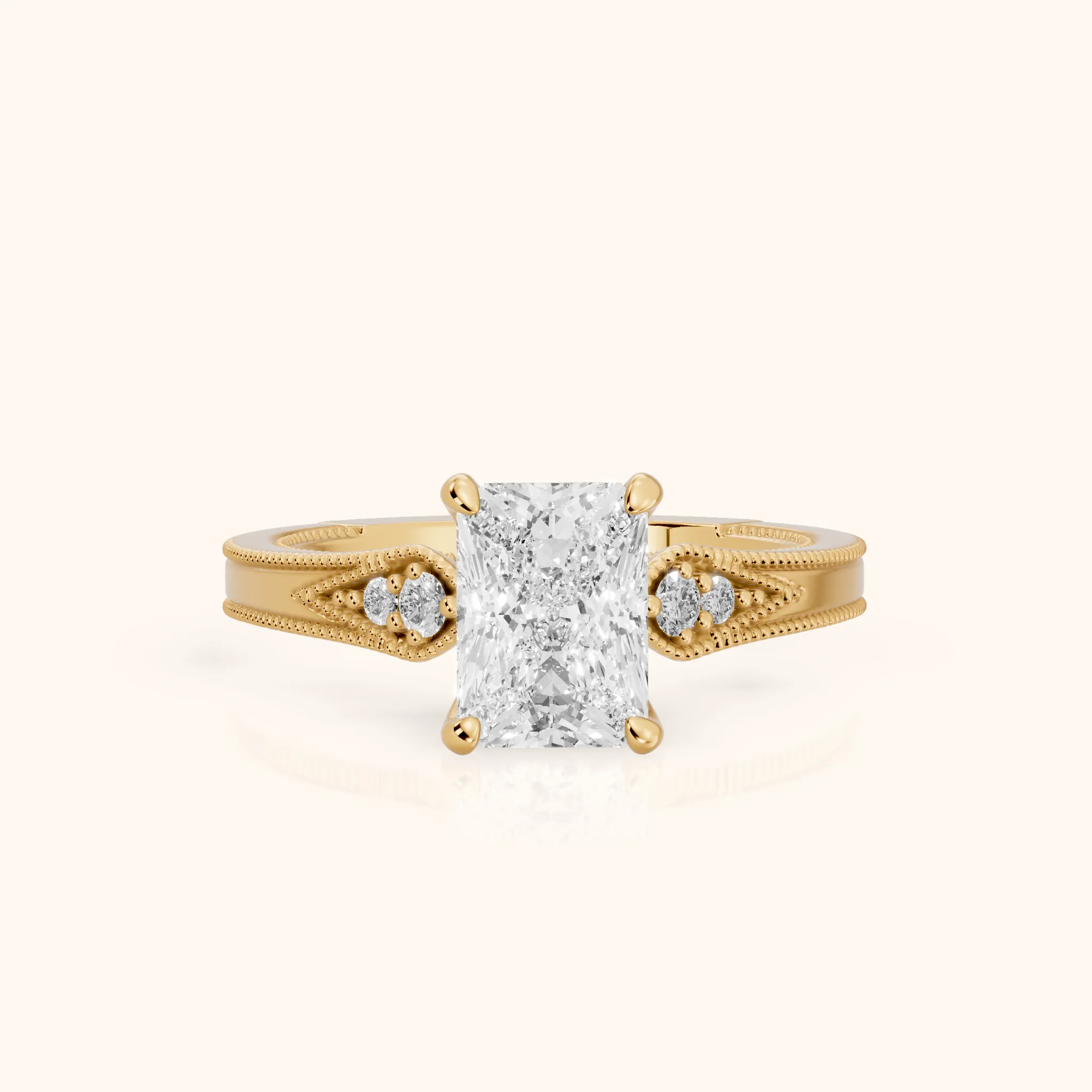 Etta Vintage Milgrain Radiant Diamond Engagement Ring in Yellow Gold — view 1