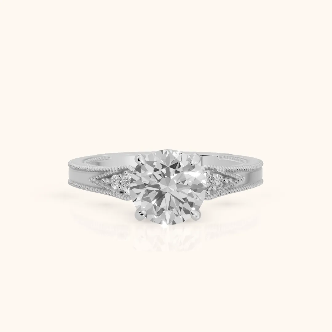 Etta Vintage Milgrain Round Diamond Engagement Ring in Platinum — view 2