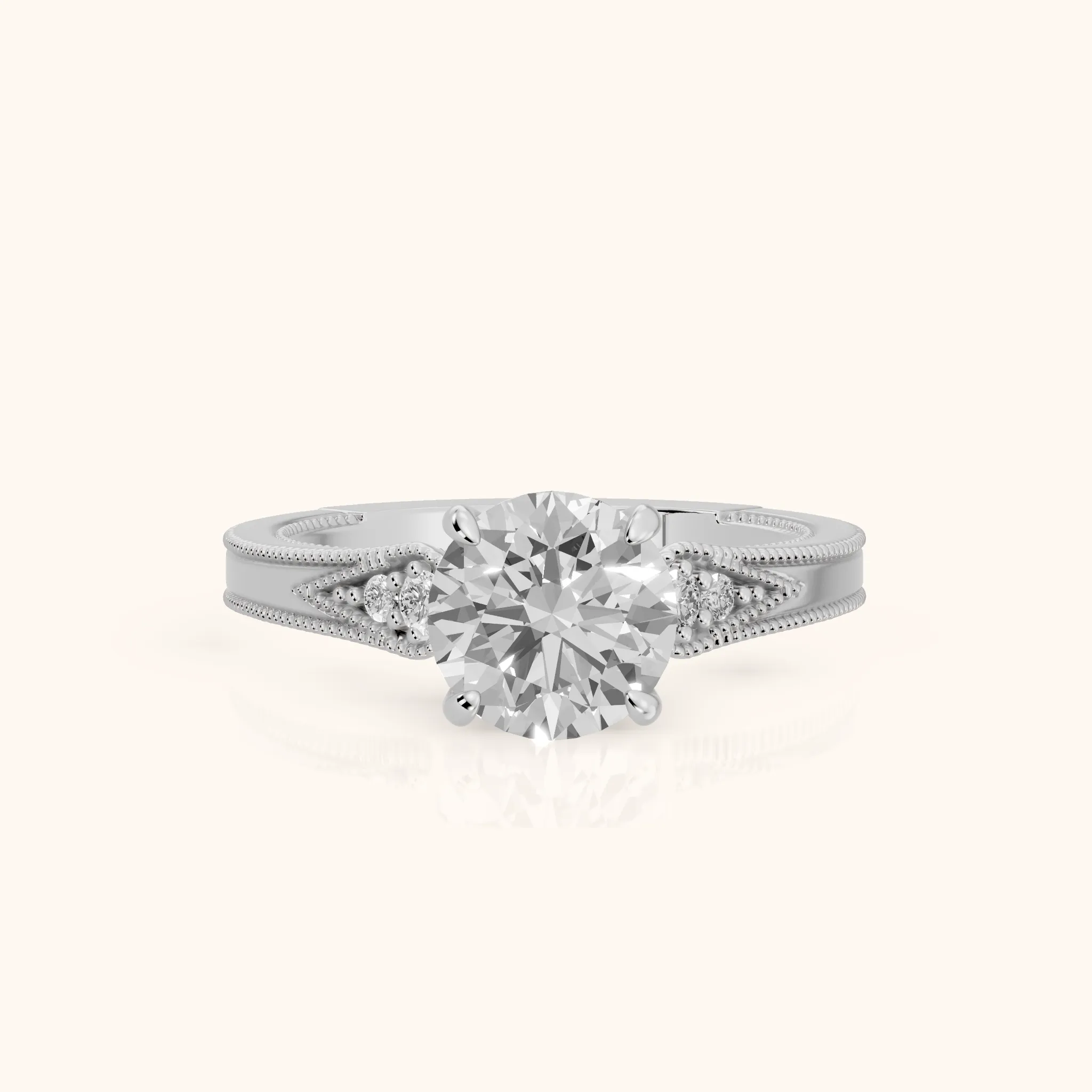 Etta Vintage Milgrain Round Diamond Engagement Ring in Platinum — view 1
