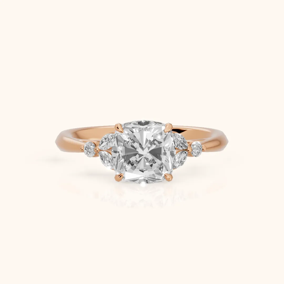 Eve Leaf Cluster Cushion Diamond Engagement Ring in Rose Gold — view 2