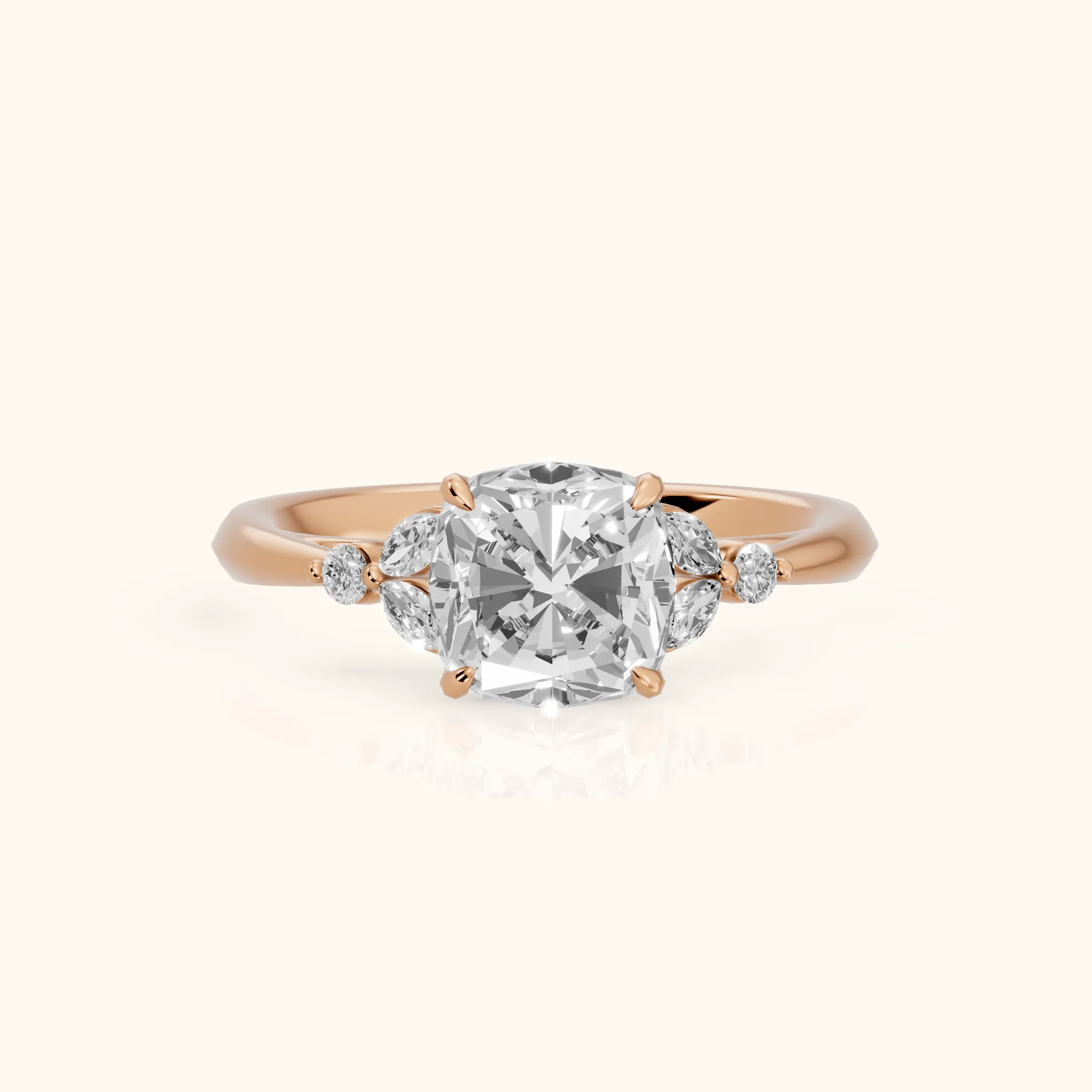 Eve Leaf Cluster Cushion Diamond Engagement Ring in Rose Gold — view 1